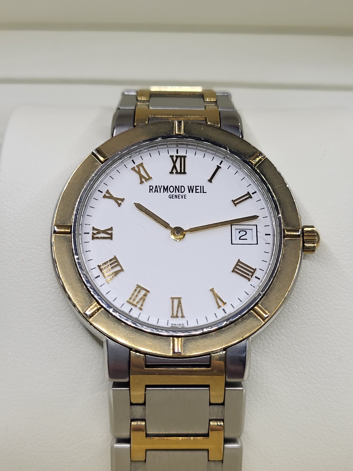 RARE [N. MINT] 35mm Raymond Weil 8800 Swiss Men’s 18k Gold Bezel Watch 8.25″