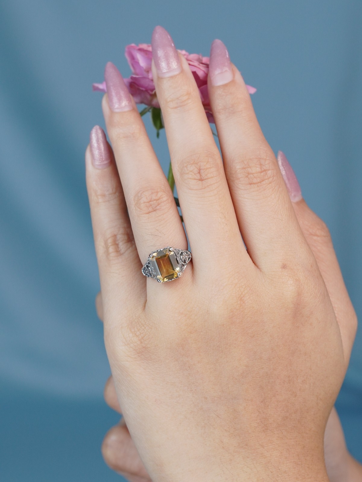 Silver925 Natural Citrine Filigree Ring
