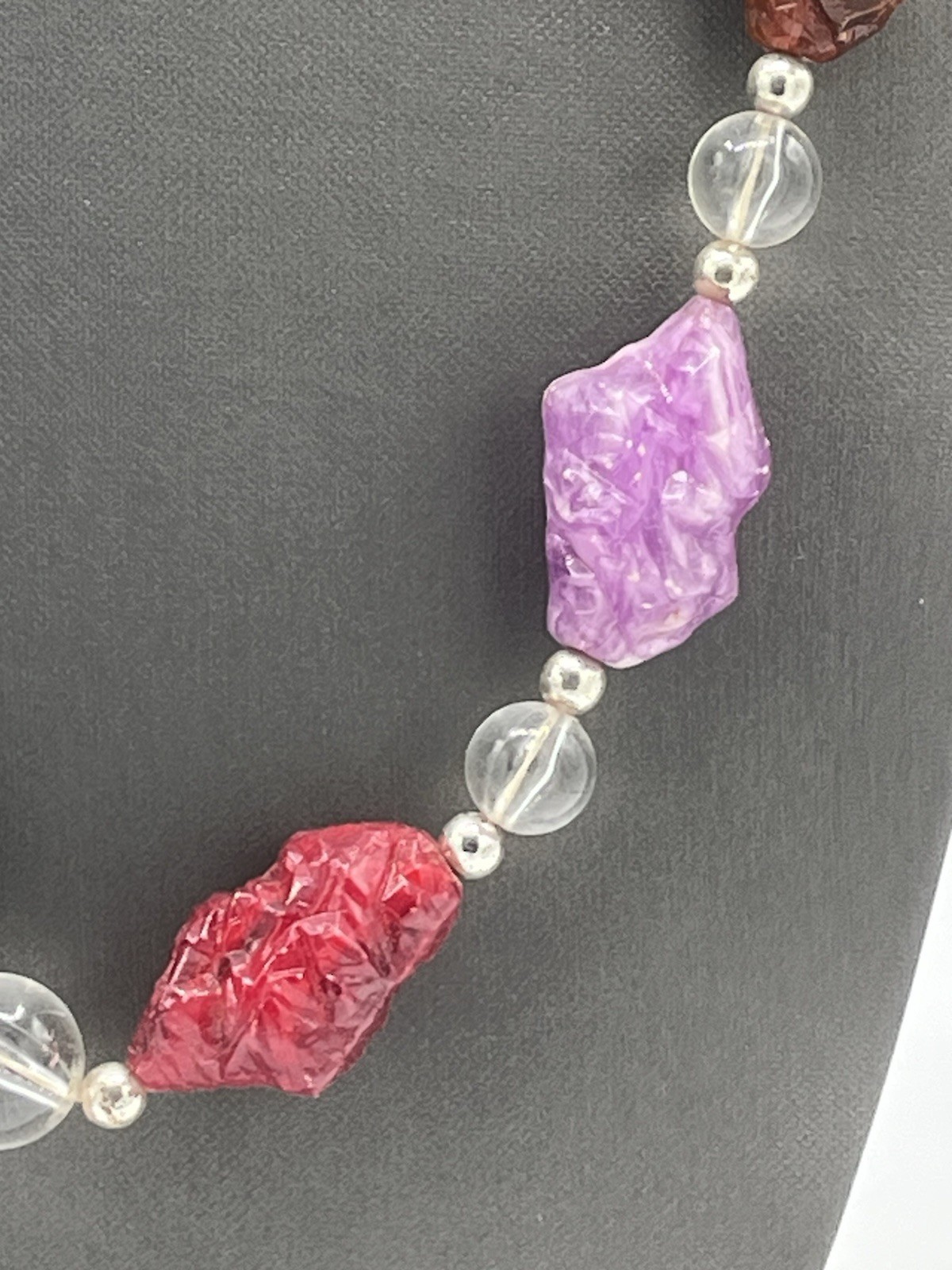 Vintage Lucite Acrylic Plastic Fantastic Nugget Necklace Silver-tone 27”