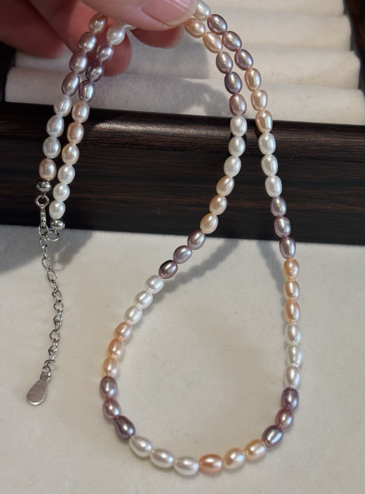 Multicolour Cultured Freshwater Rice Pearl Necklace | Cream Peach Lavender | #6