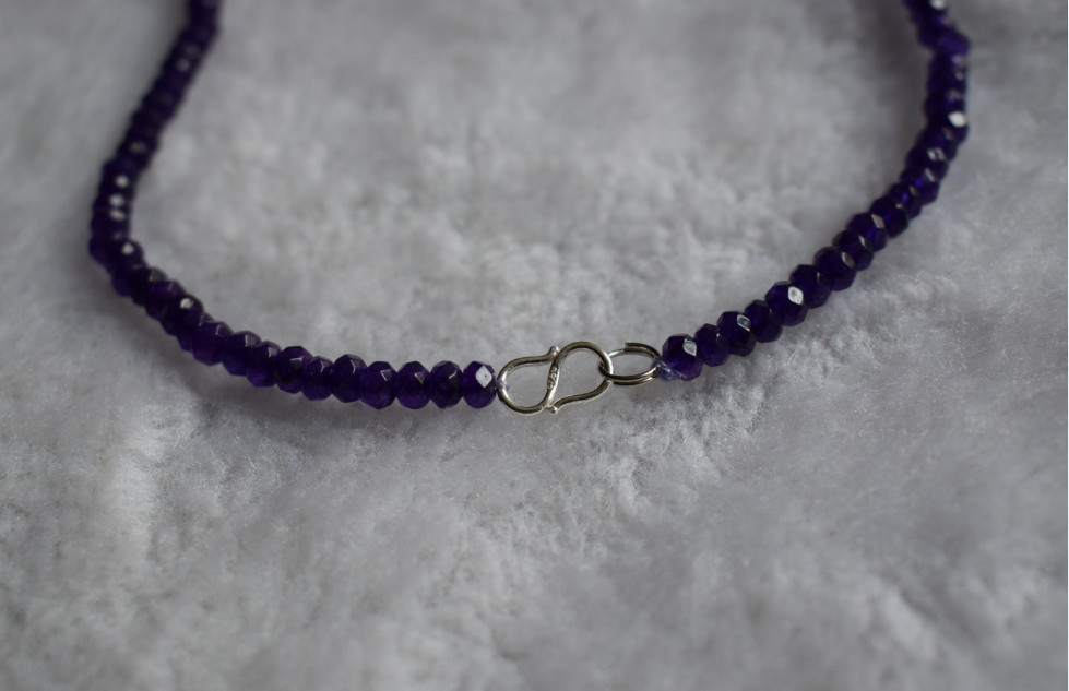 4x6mm Faceted Purple Amethyst Gems Roundelle Necklaces18″ 925 Silver