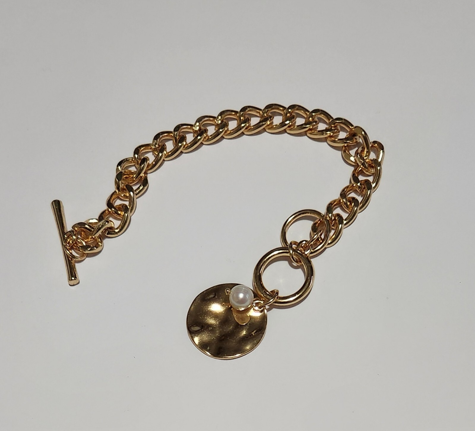 Pearl & Gold Pendant Toggle Clasp Necklace & Bracelet- Gold tone – 7.5 & 20 in