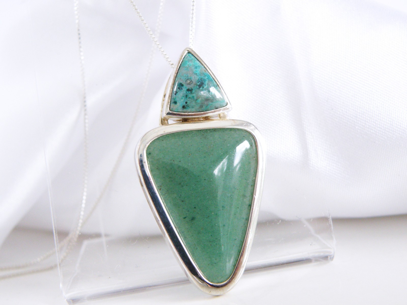 Vintage Sterling Silver 925 Aventurine Modern Slide Pendant Necklace