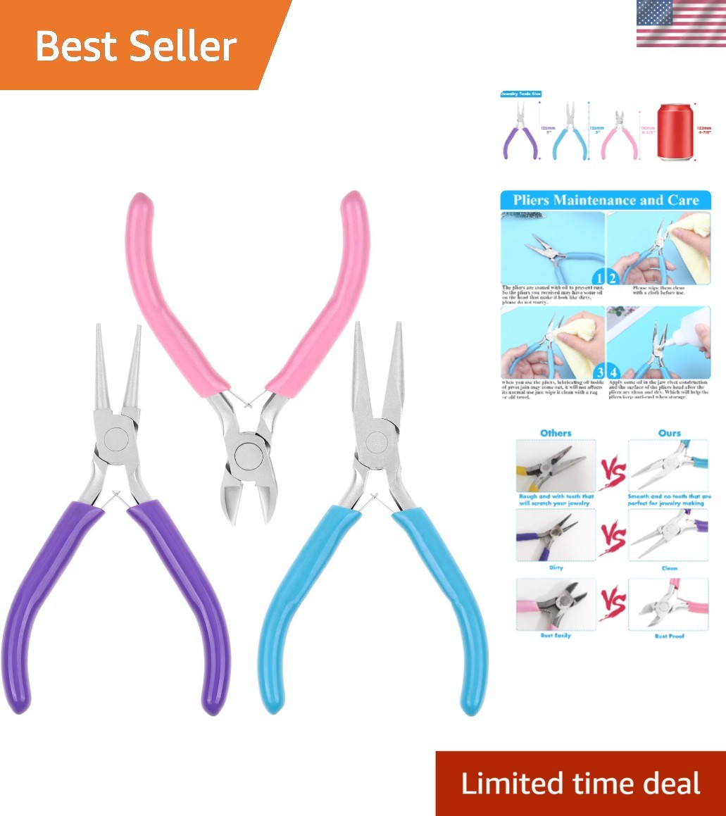 Ergonomic 3-Piece Jewelry Plier Set for Crafting & Repair – Alloy Steel