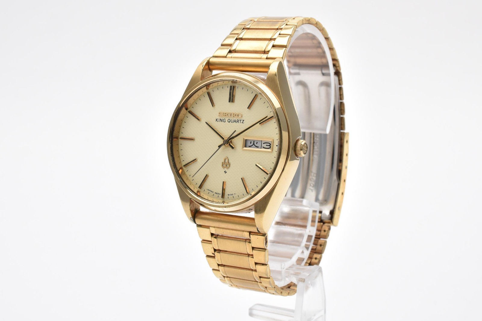 Vintage 1975 [ N MINT ] SEIKO King Quartz 4823-8110 Cream Dial Gold Watch JAPAN