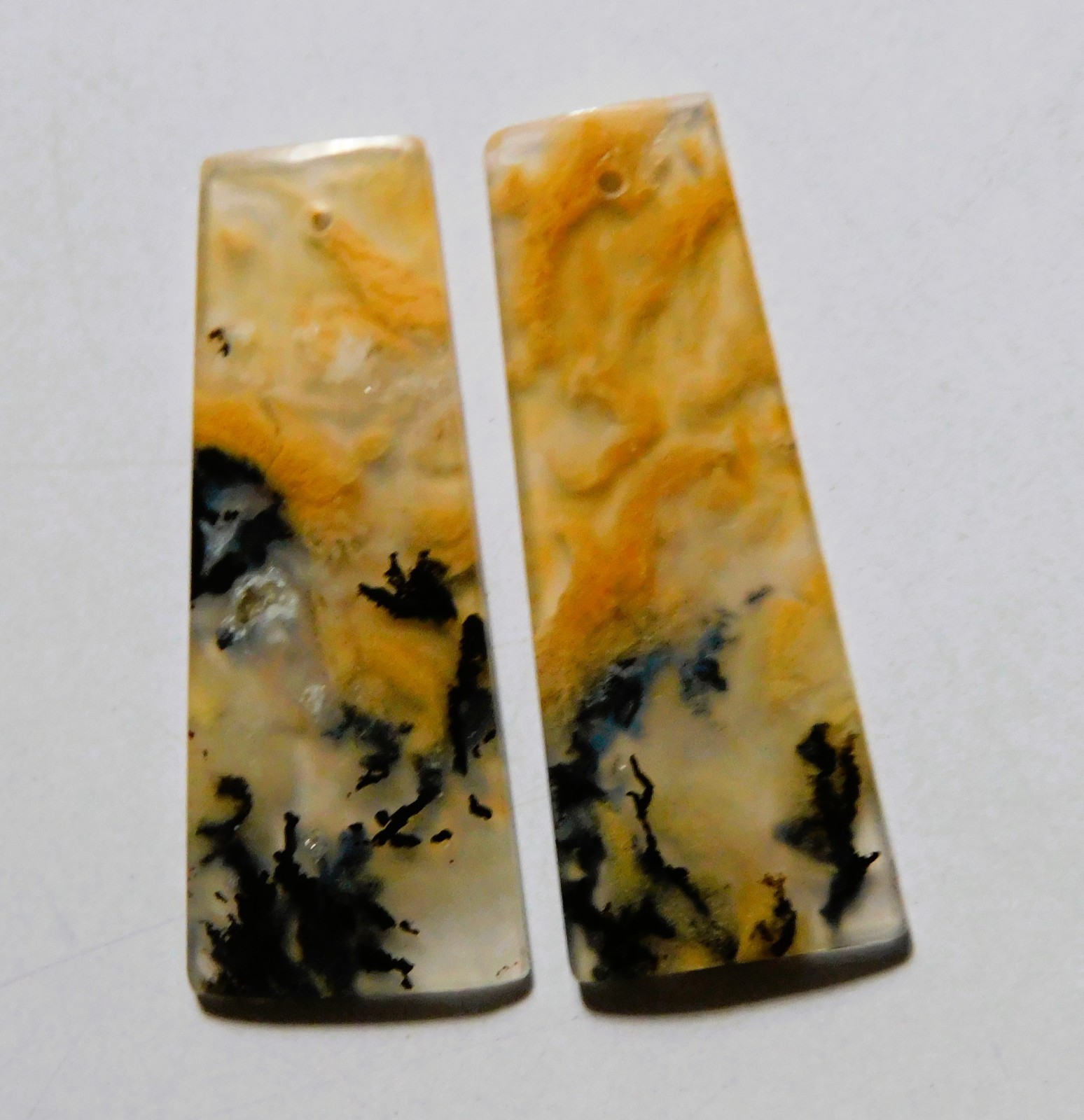 17.95 Cts Natural Tiger Dendrite Drilled Cabochon Match Pair Gemstone 34X13.5MM