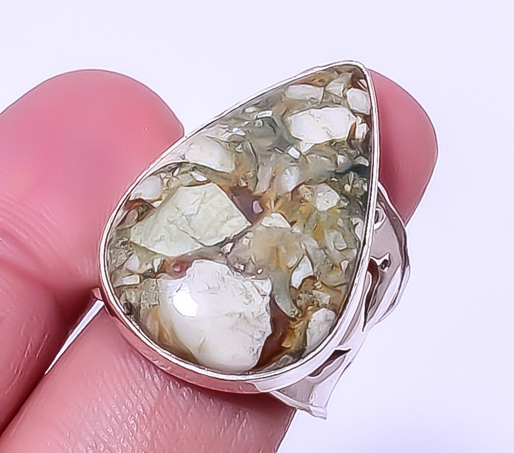 Rainforest Jasper Gemstone Handmade Silver Plated Jewelry Ring s.8 A339