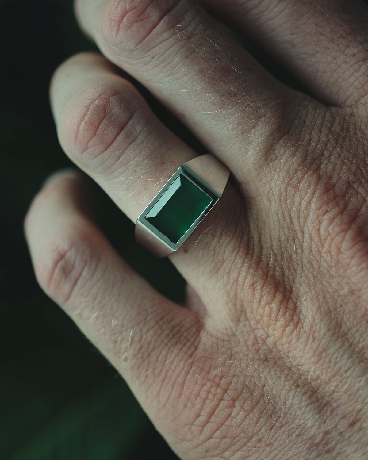 High quality Sprezzi signet ring with green agate stone, real jewellery size 63