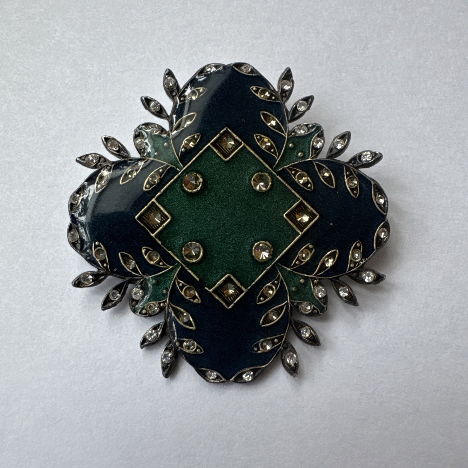 Catherine Popesco Vintage Metal and Enamel Art Deco Style Brooch France Green