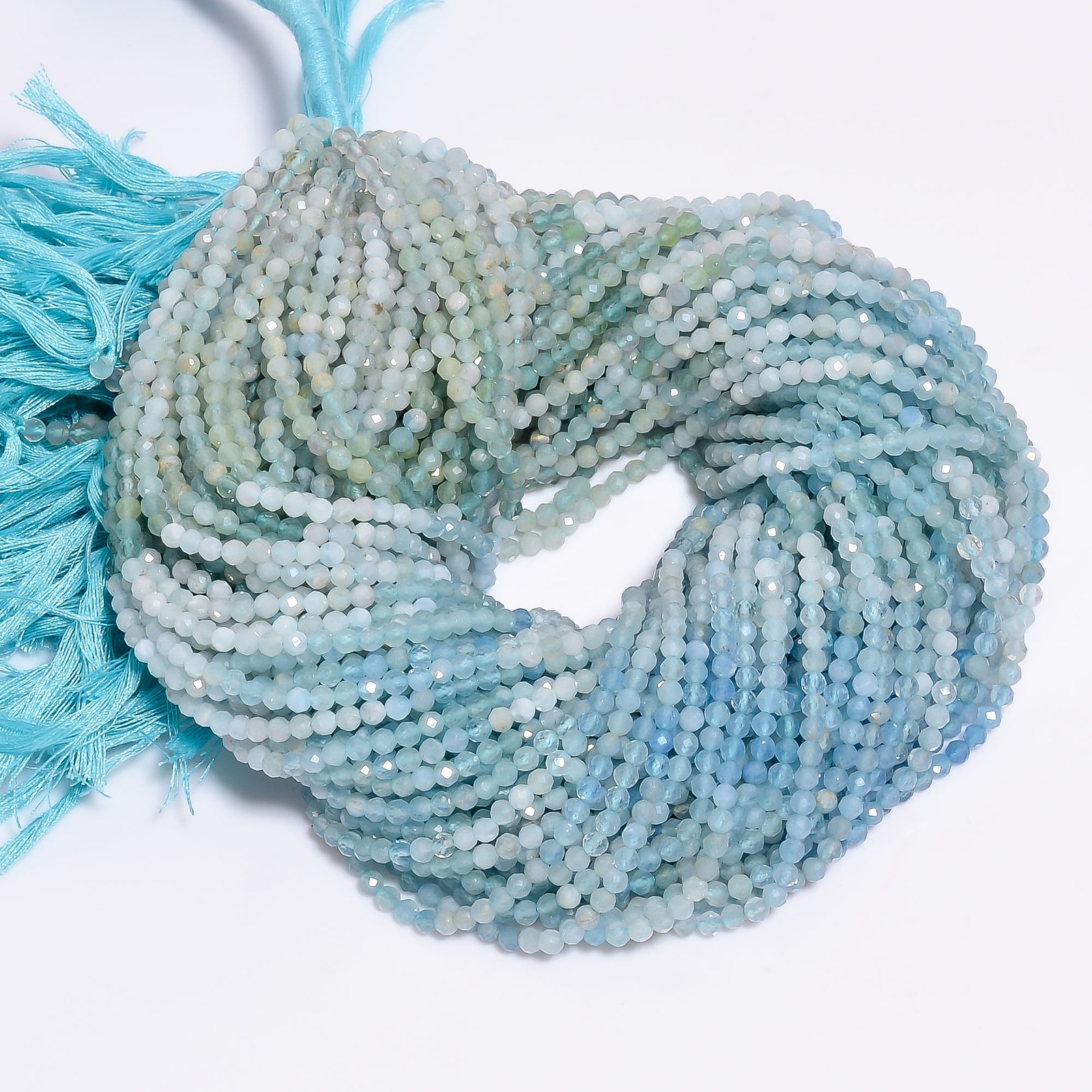 Natural Aquamarine Gemstone Rondelle Shape Faceted Beads 3X3 mm Strand 13″EB-279