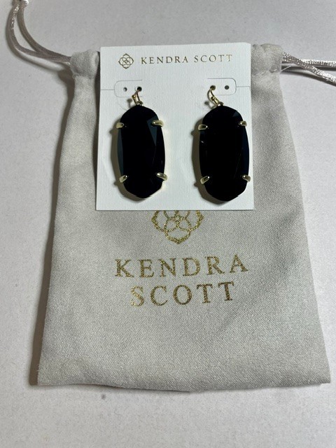 NEW Never Worn, Kendra Scott Esme Black Gold Tone Earrings with Dustbag