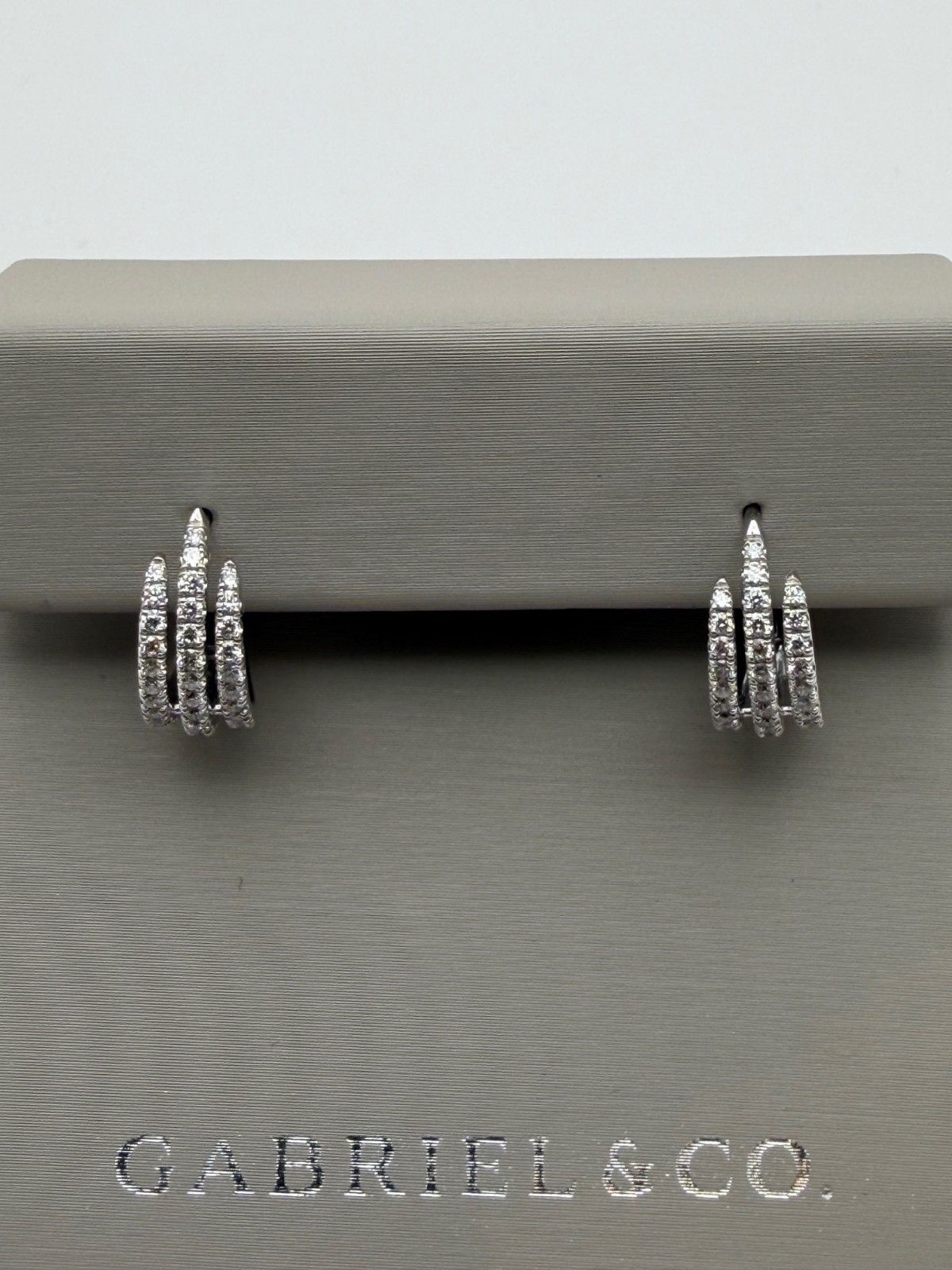 Gabriel & Co. 14K White Gold Triple Row Diamond Huggies EG13946W45JJ