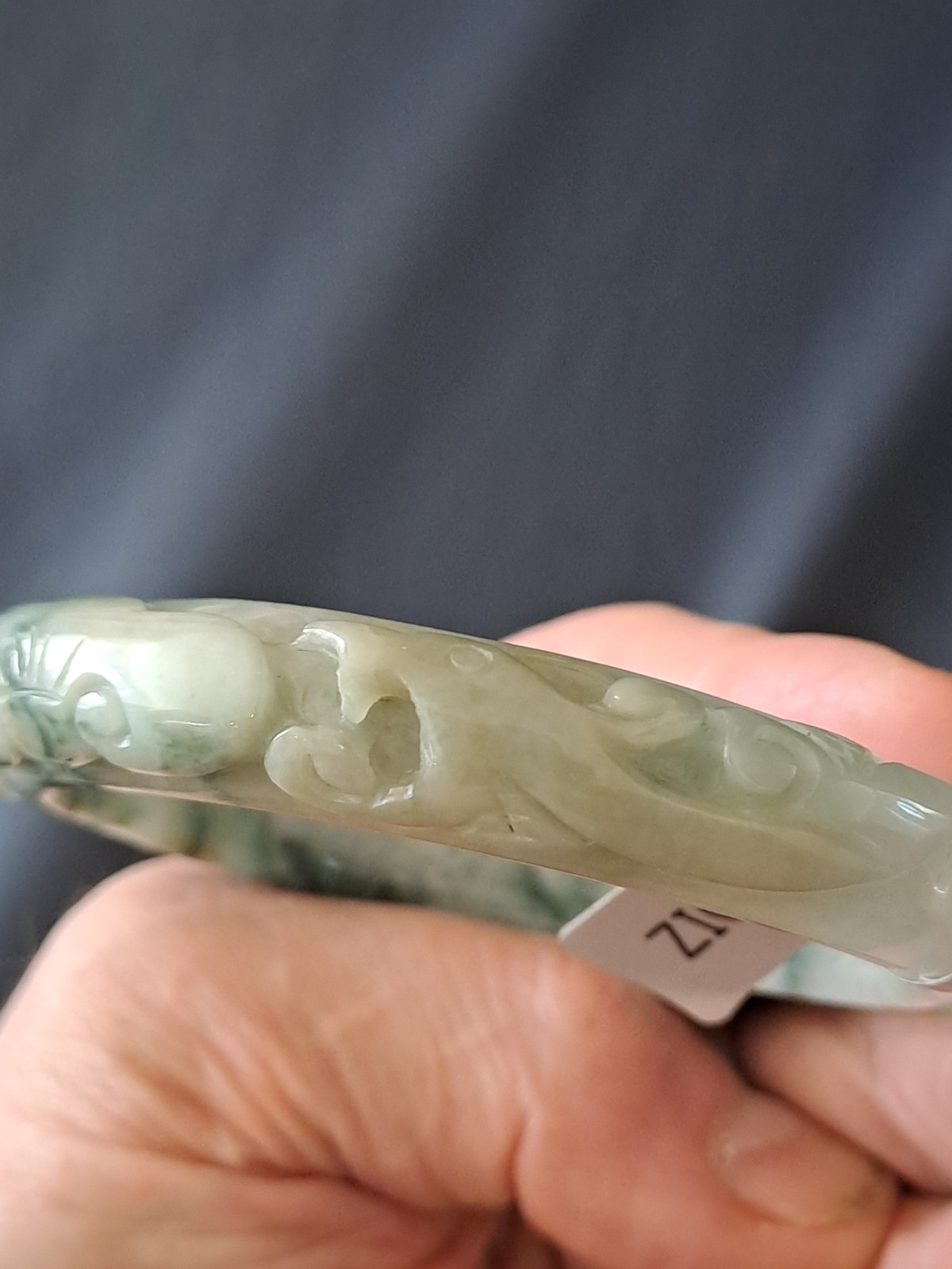 BURMESE JADEITE GRADE A CERTIFIED 300CTS ” DRAGON & PHOENIX ” CARVED BANGLE