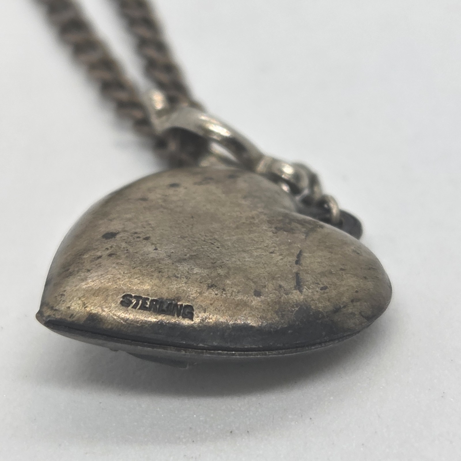 Vintage WWII USMC Marine Corps Sterling Silver Puffy Heart NecklaceEGASweetheart