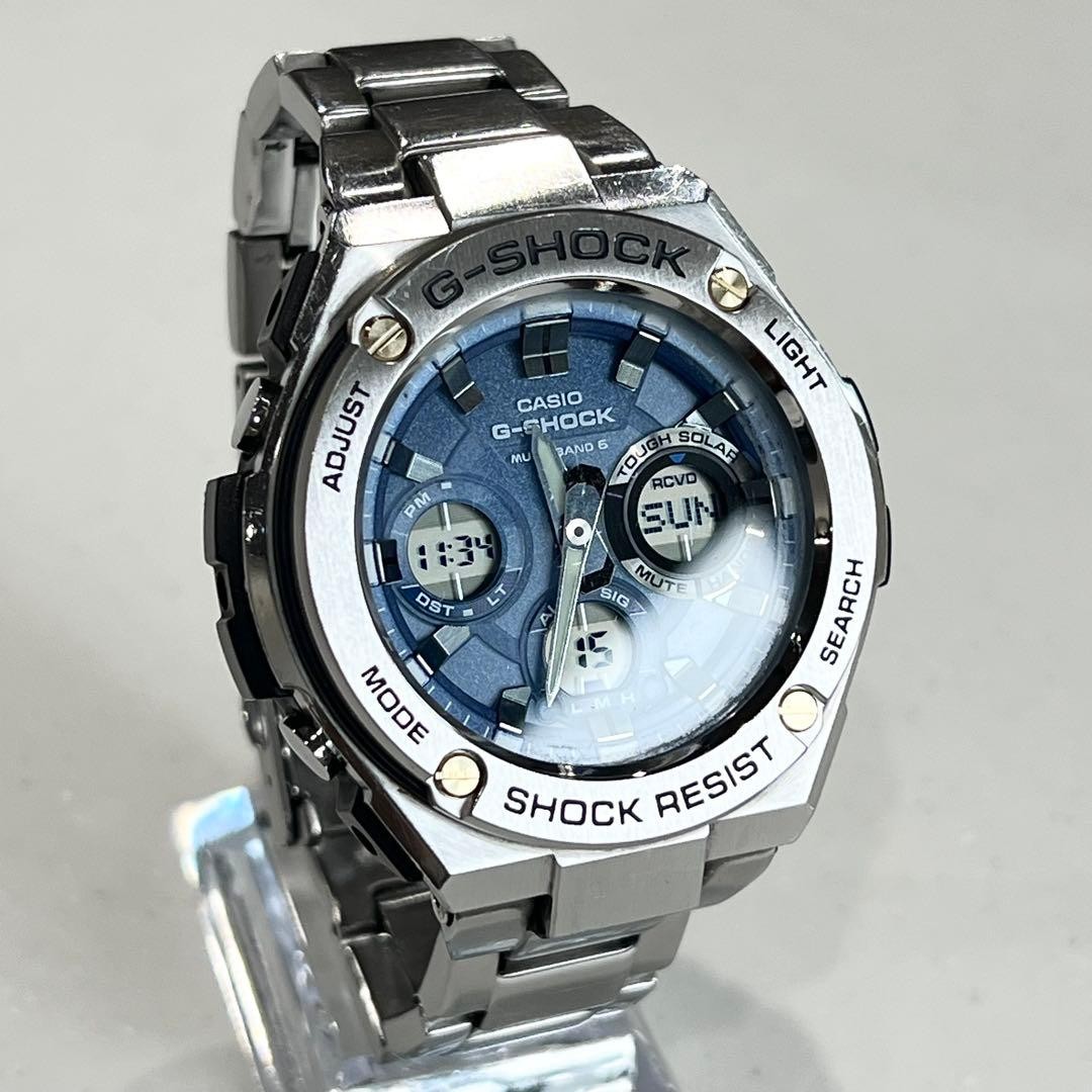 CASIO G-SHOCK GST-W110D-2AJF Silver Blue Radio Solar Watch Rare Color Used Japan