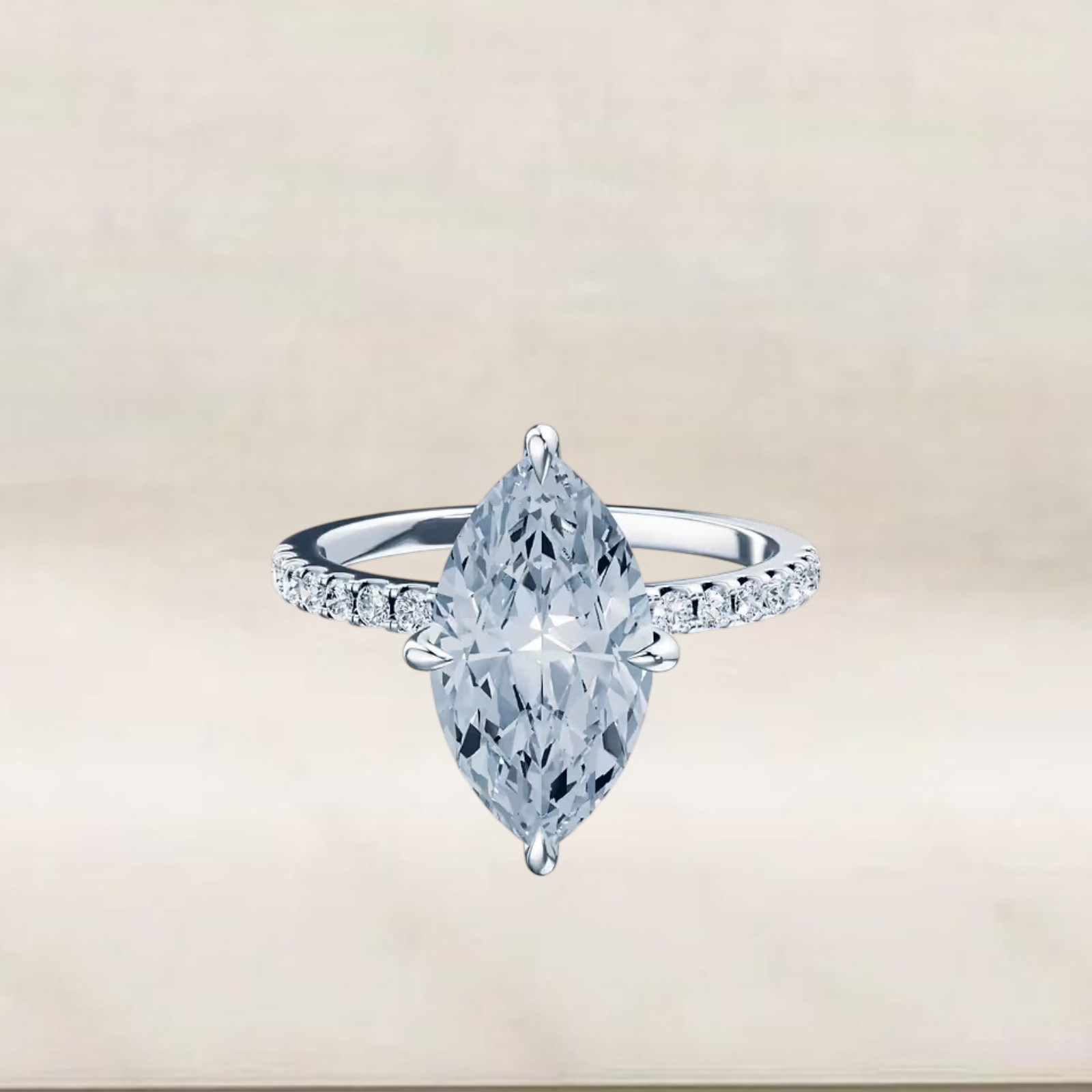 950 Platinum Fancy Intense Blue Diamond Ring IGI Lab Grown 3.25 Ct Marquise Cut