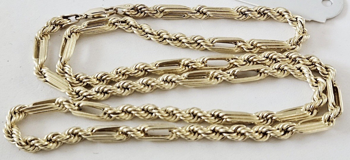14k yellow gold Figarope Chain Link necklace With Tag. 9.5g Unworn Tested
