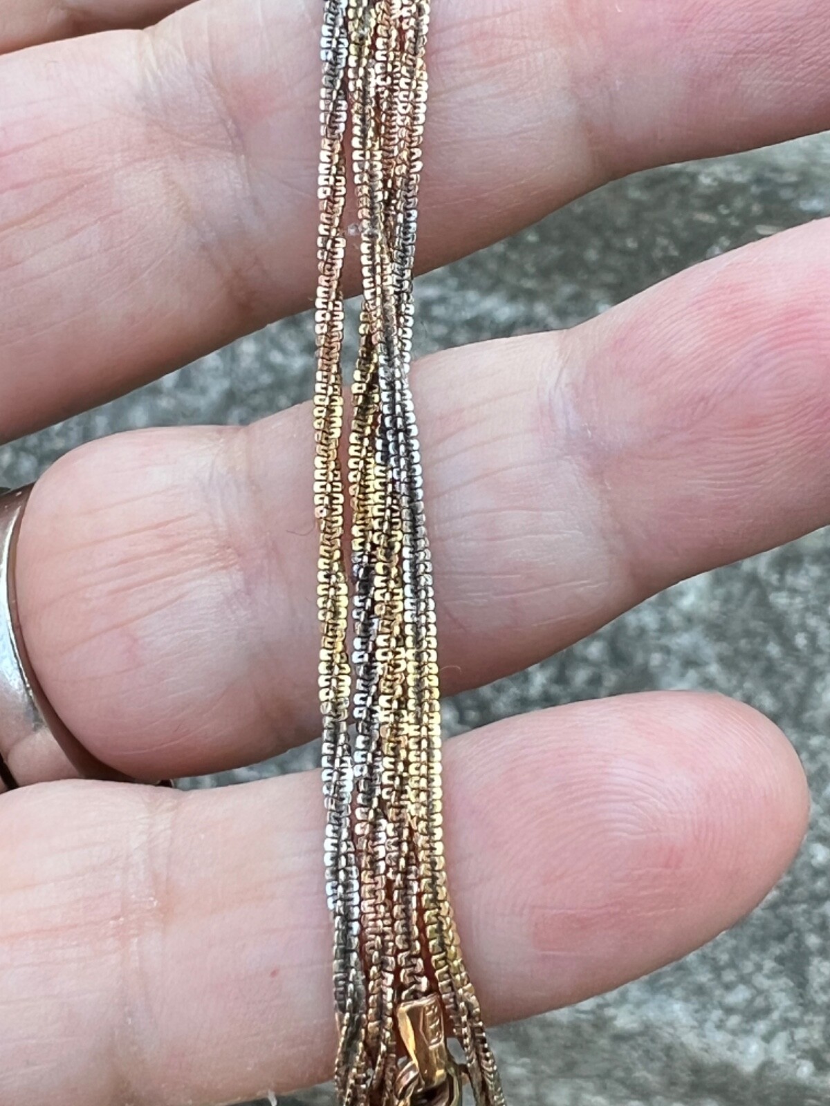 VINTAGE 14K TRICOLOR GOLD TWISTED SNAKE CHAIN UNIQUE RARE FIND USSR ERA STAMP