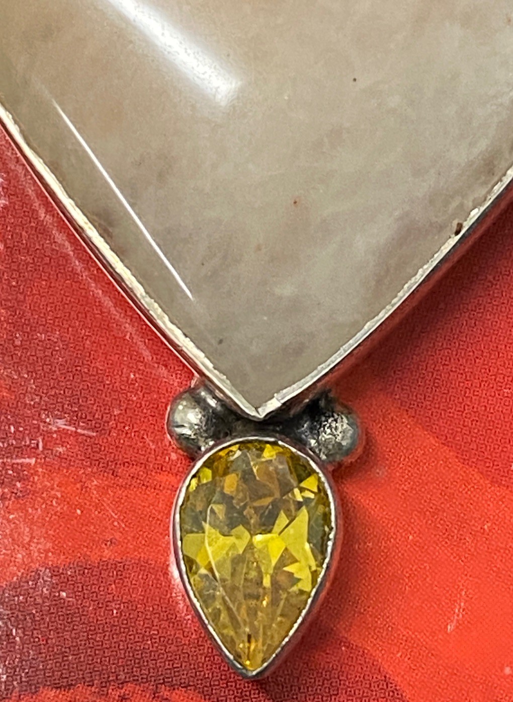 Large Sterling 925 Multi Stone Pendant Morganite Citrine Moonstone Artisan