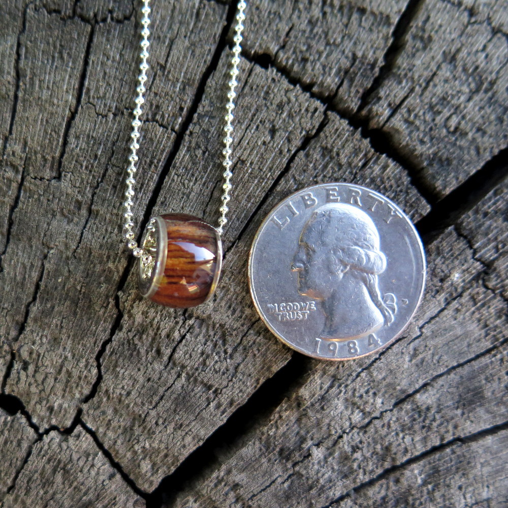 Koa Wood Hawaiian Jewelry Barrel 8mm Silver Rhodium Plated Brass Pendant BRP1042