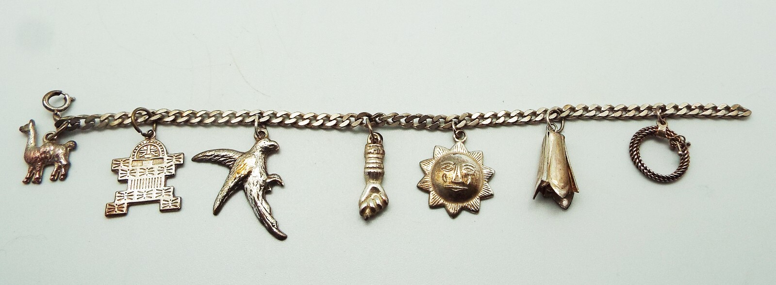 VTG 800 SILVER 7 in CHARM BRACELET BRAZIL PERU CHILE COLUMBIA ARGENTINA SOUVENIR