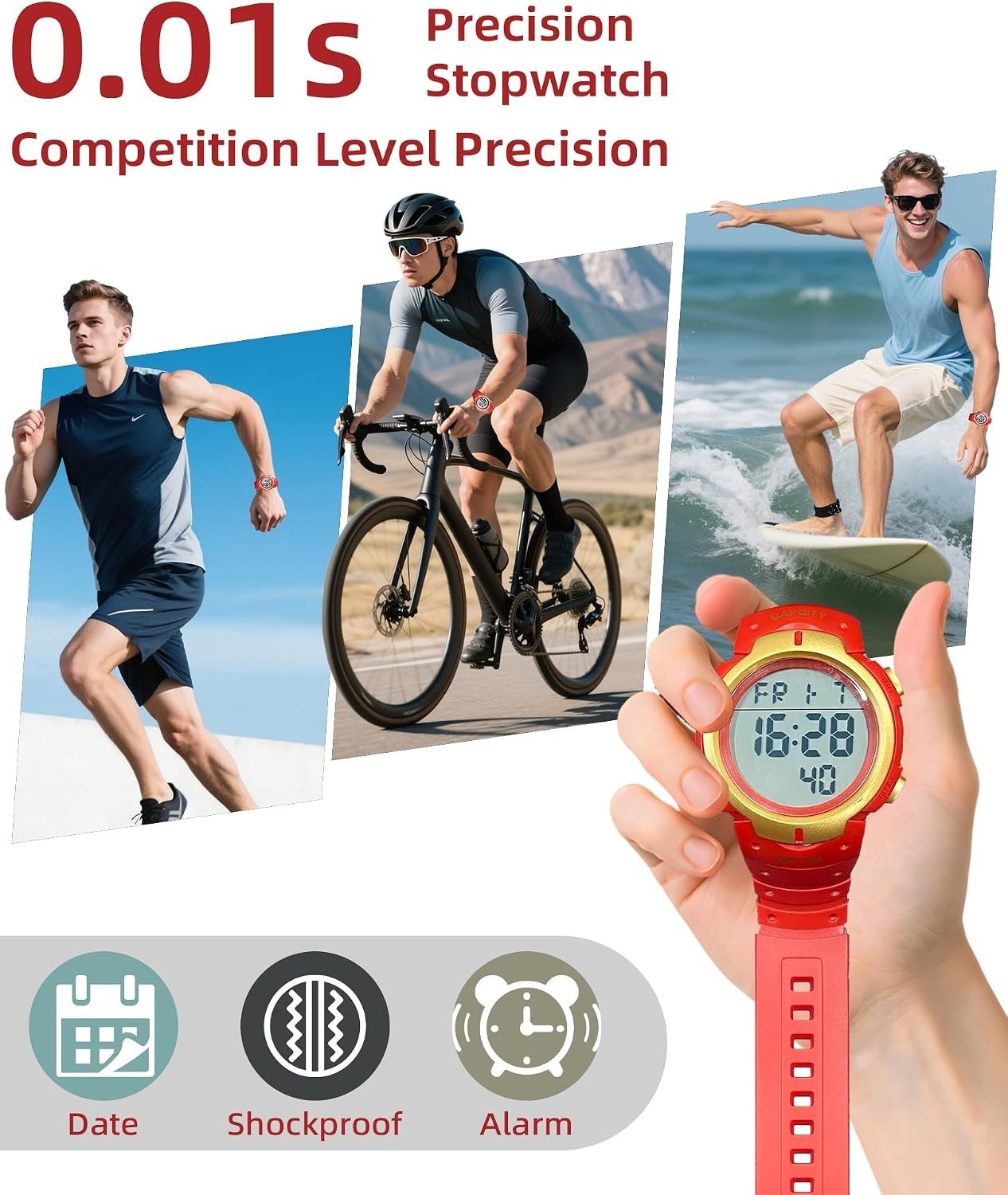 Stylish 50M Water Resistant Men’s Sports Watch with Stopwatch & LED Display
