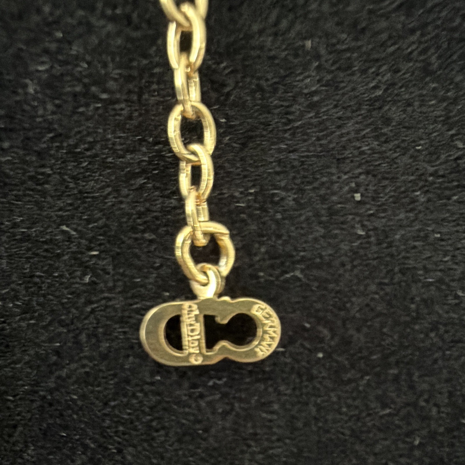 ⁠Vintage Christian Dior Gold Pave Crystal Perfume Bottle Orb Pendant Necklace