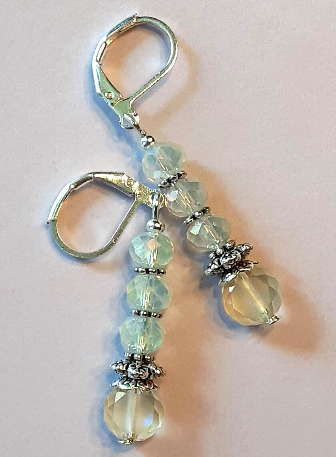 CLOUDY CHAMPAGNE FROSTED crystal earring SP LEVERBACK handcrafted #300-1