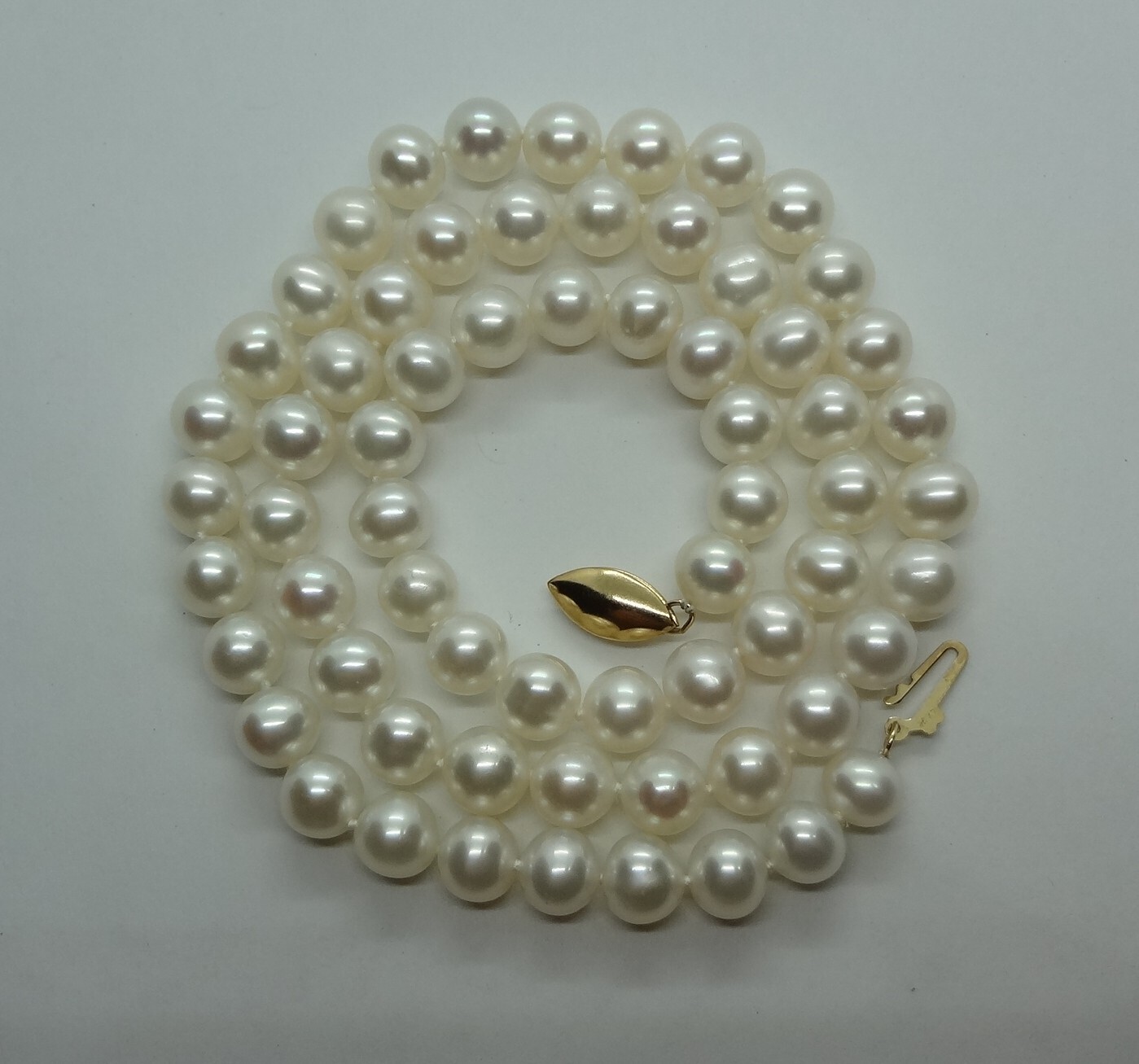 Vintage 14K Gold Cultured Pearl Strand Necklace 18” Round White Pearls 6.5-6.9mm