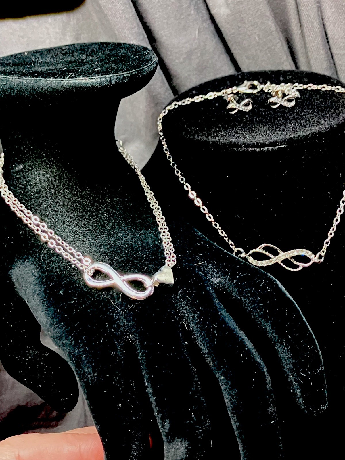 Womens Infinity Silver plated bracelet with stainless steel cz anklet + earrings