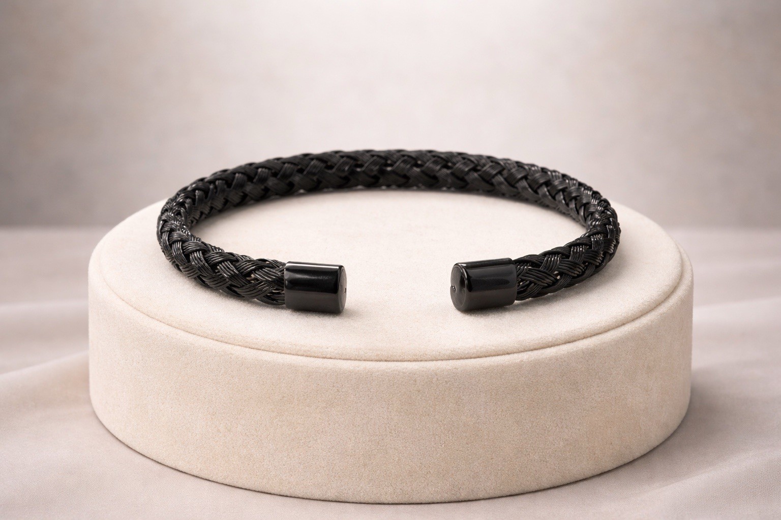 Black Braided Cable Cuff Bracelet for Men Stainless Steel Minimalist Bangle