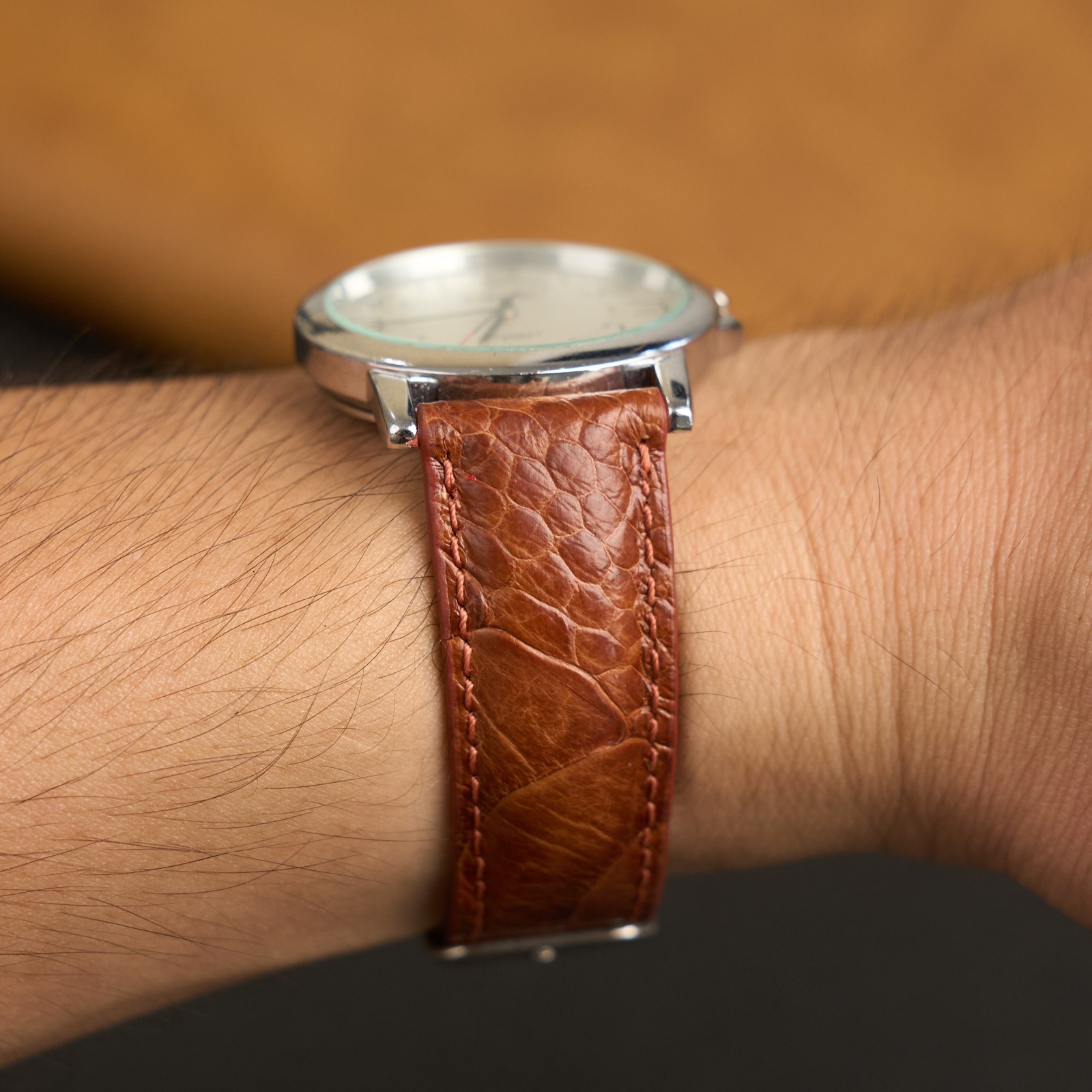 Brown Real Ostrich Leg Leather Watch Band Men Classic Ostrich Watch Strap