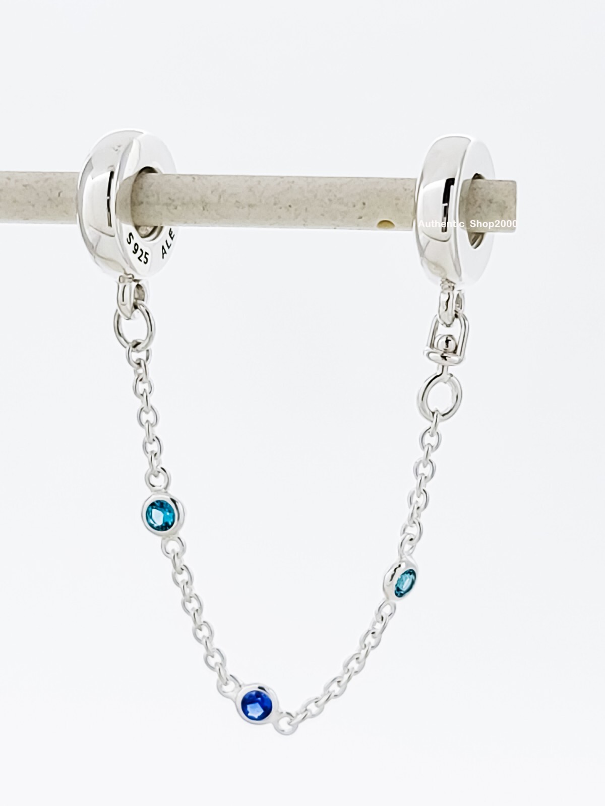 Authentic PANDORA silver 925 ale Triple Blue Stone Safety Chain Charm 791688C01