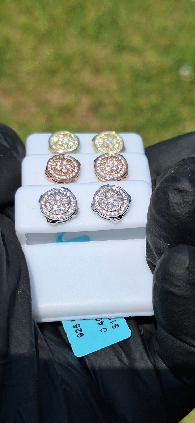 Real Moissanite Stud Earrings 925 Sterling Silver Iced Out Cluster Screwback Men