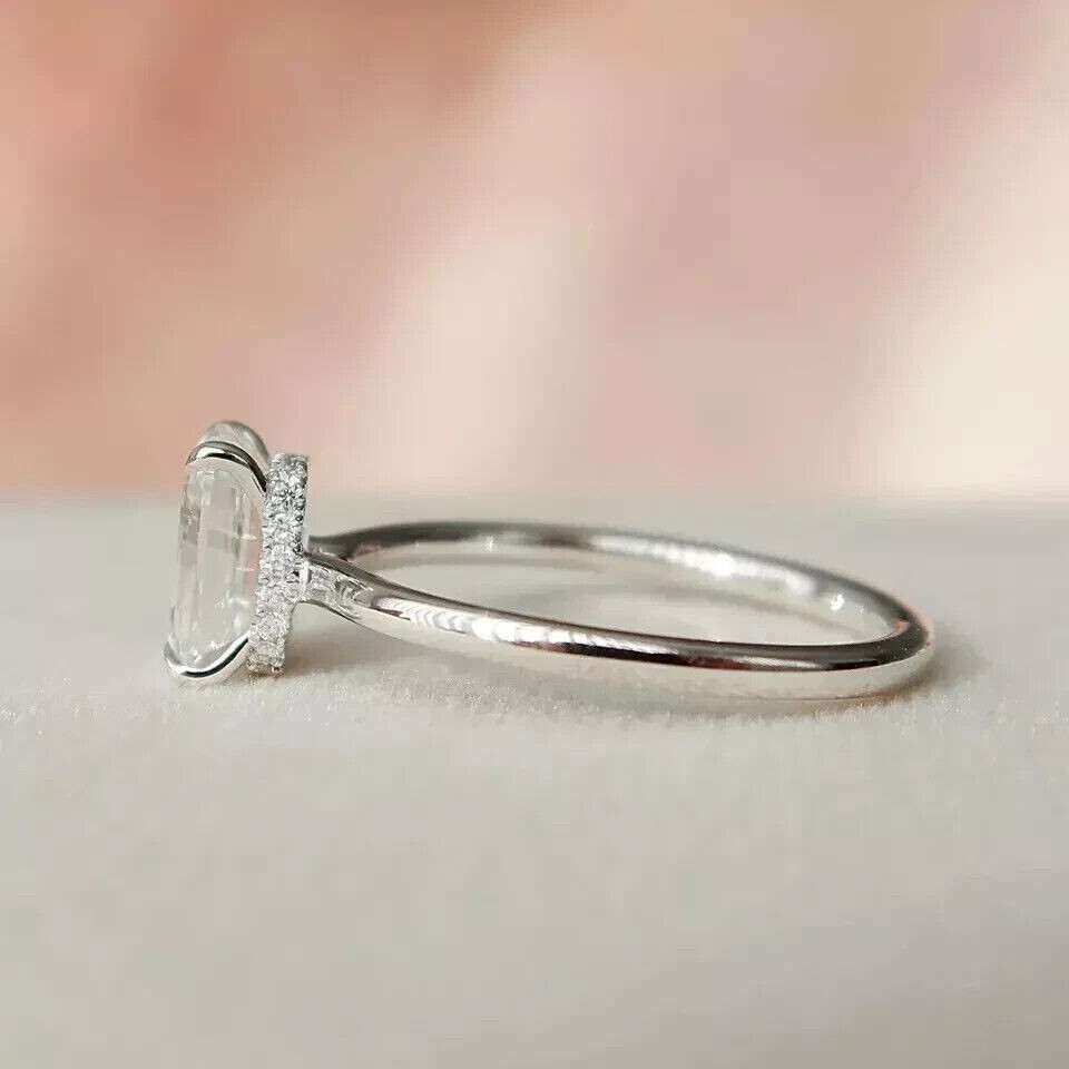 1.50Ct Emerald IGI Certified Lab Grown Diamond Hidden Halo Ring 14k White Gold