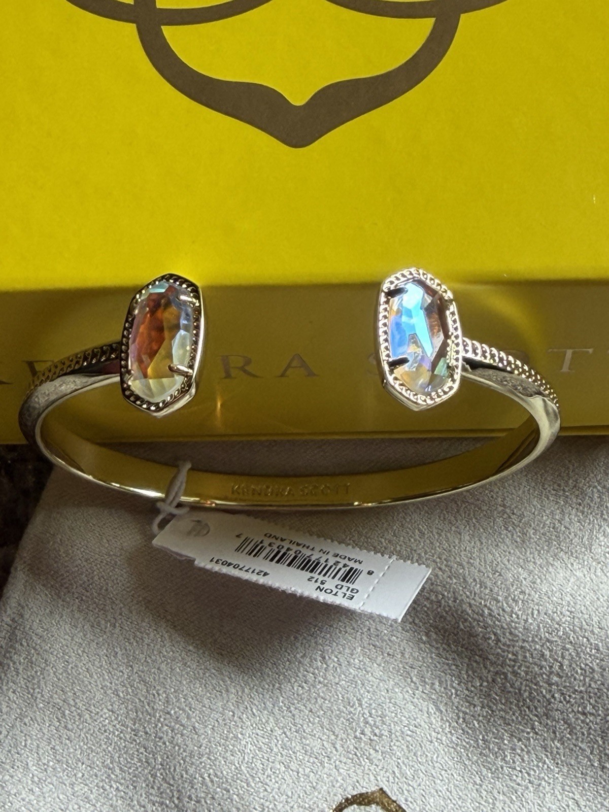 Kendra Scott Gold Tone Adjustable Cuff Bracelet w/ 2 Oval Crystal End Stones