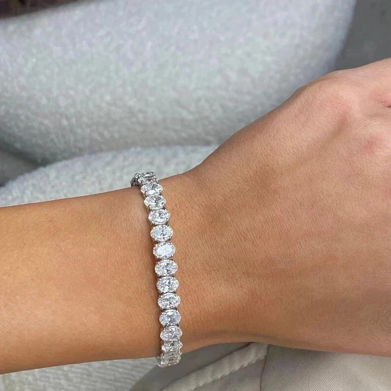 20CT Oval Cut Lab Created Diamond Women’s Tennis Bracelet 14K White Gold Plated