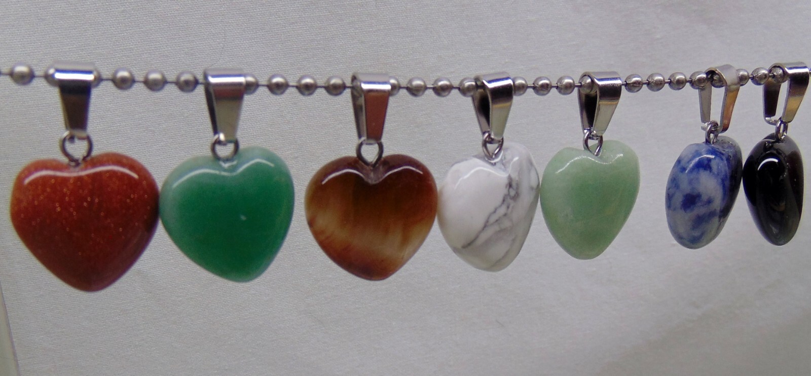 Mixed GemStone Heart Pendants 16mm ~ Silver Plated Ball Chain Necklace Optional