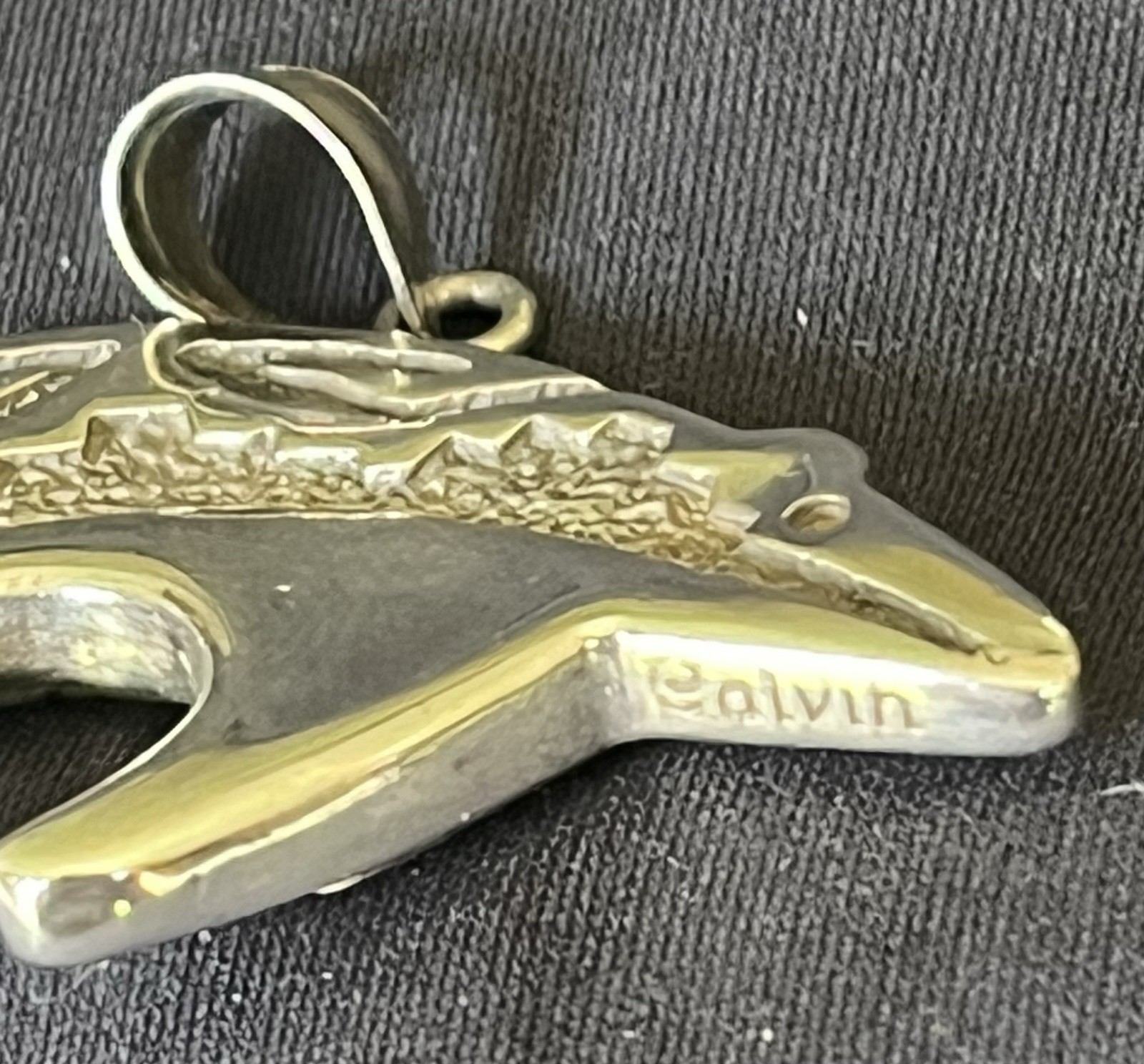 Calvin Begay Signed 925 Sterling Silver Multi Stone Inlay Bear Charm Pendant