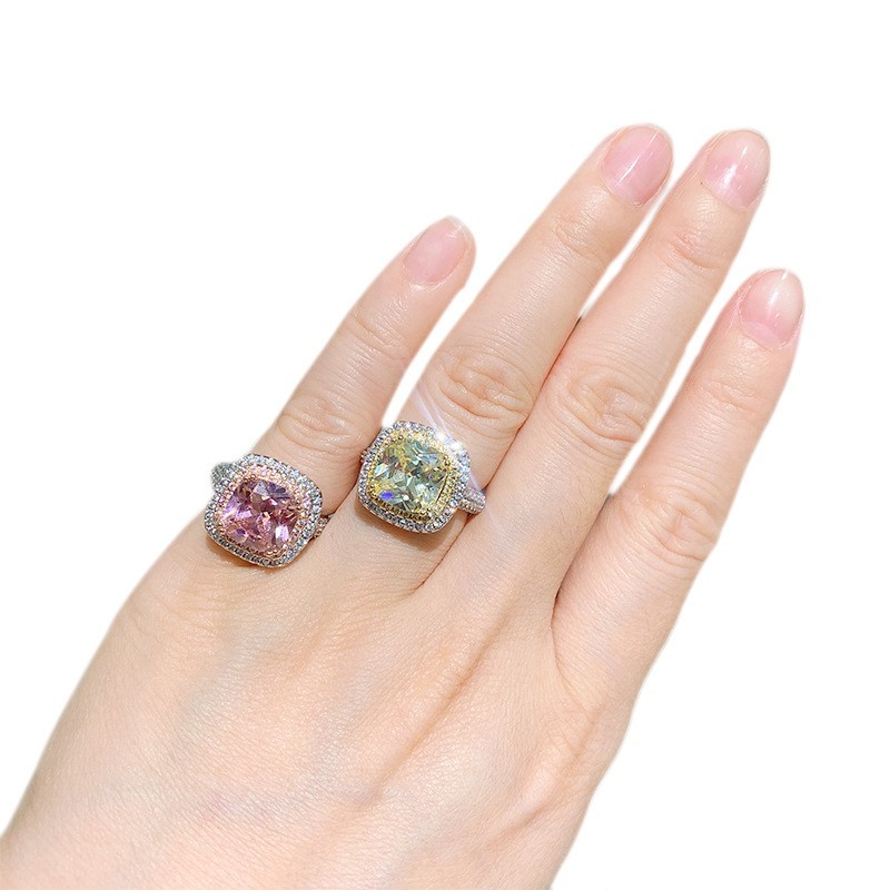 Pink and Yellow Square Zirconia Ring, Adjustable