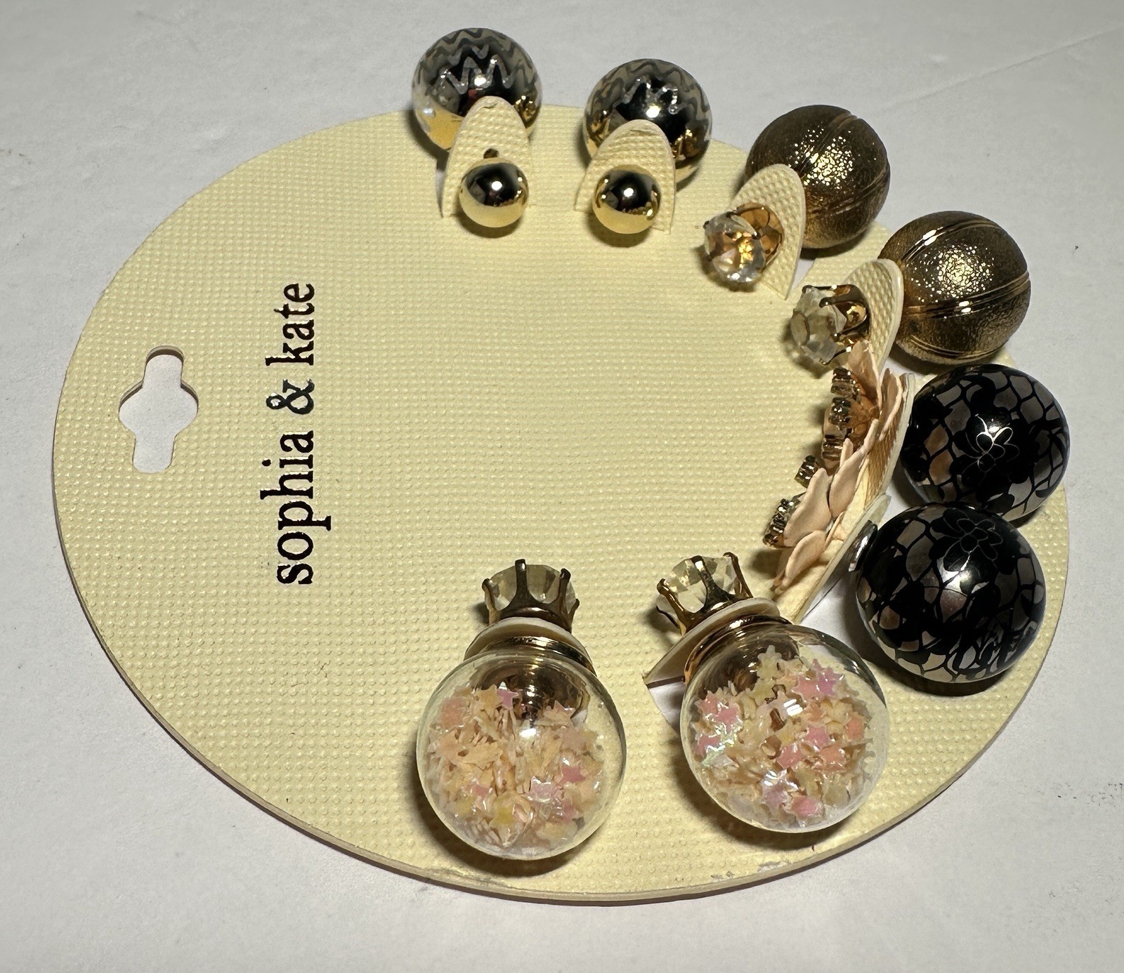 Sophia & Kate Stud Earrings Mixed Lot Set Gold Black Clear Crystal, Butterfly