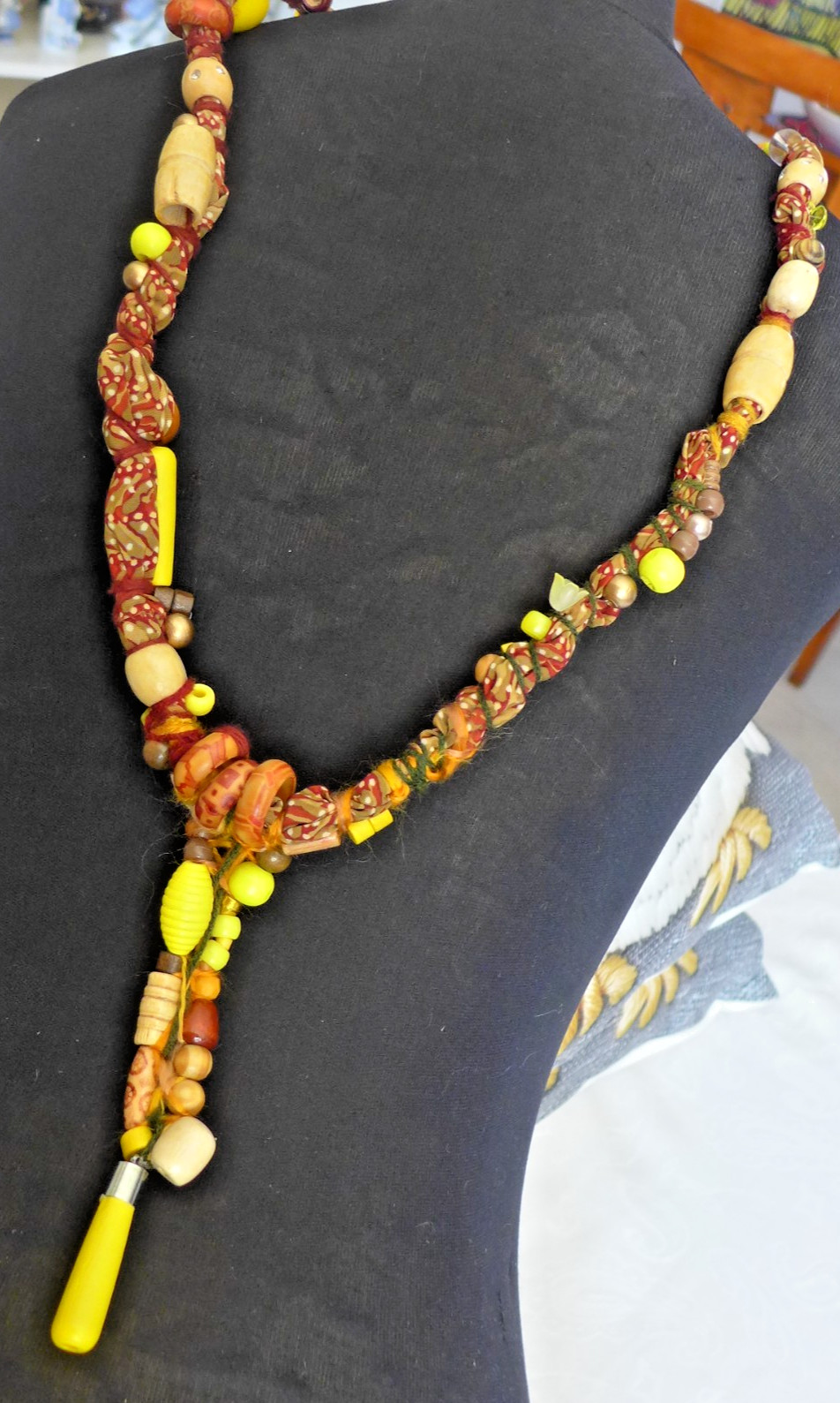 Handmade Fabric Necklace Fiber Art Beads Direct From Artist One Of A Kind