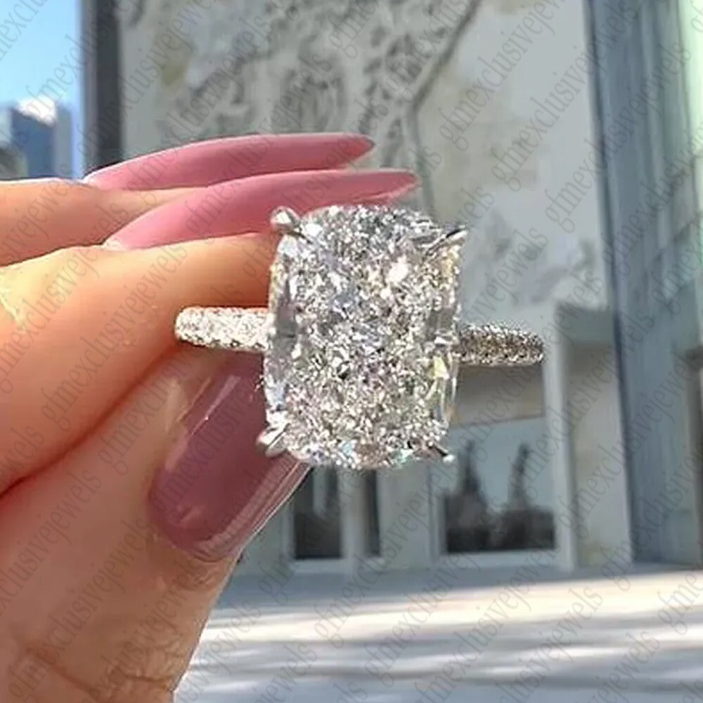 3.68 TCW Elongated Cushion Moissanite Engagement Ring 14k White Gold Plated