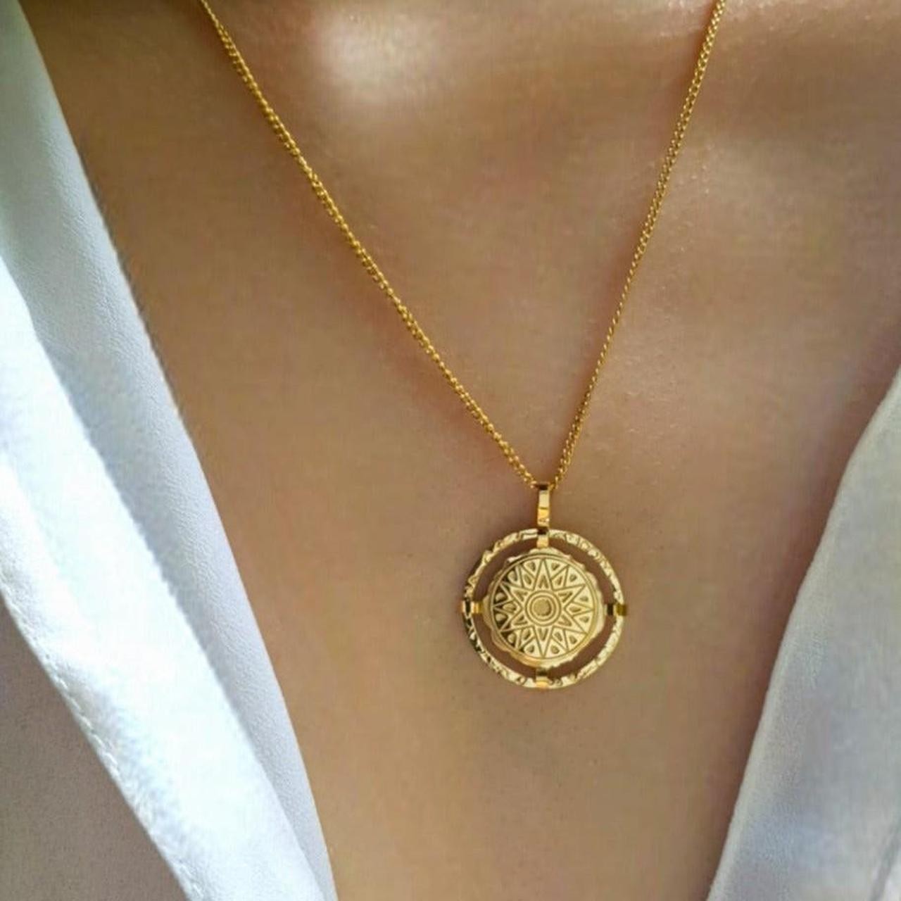 Sun Necklace Sundial Necklace Astrology Pendant Necklace 18k Gold Plated