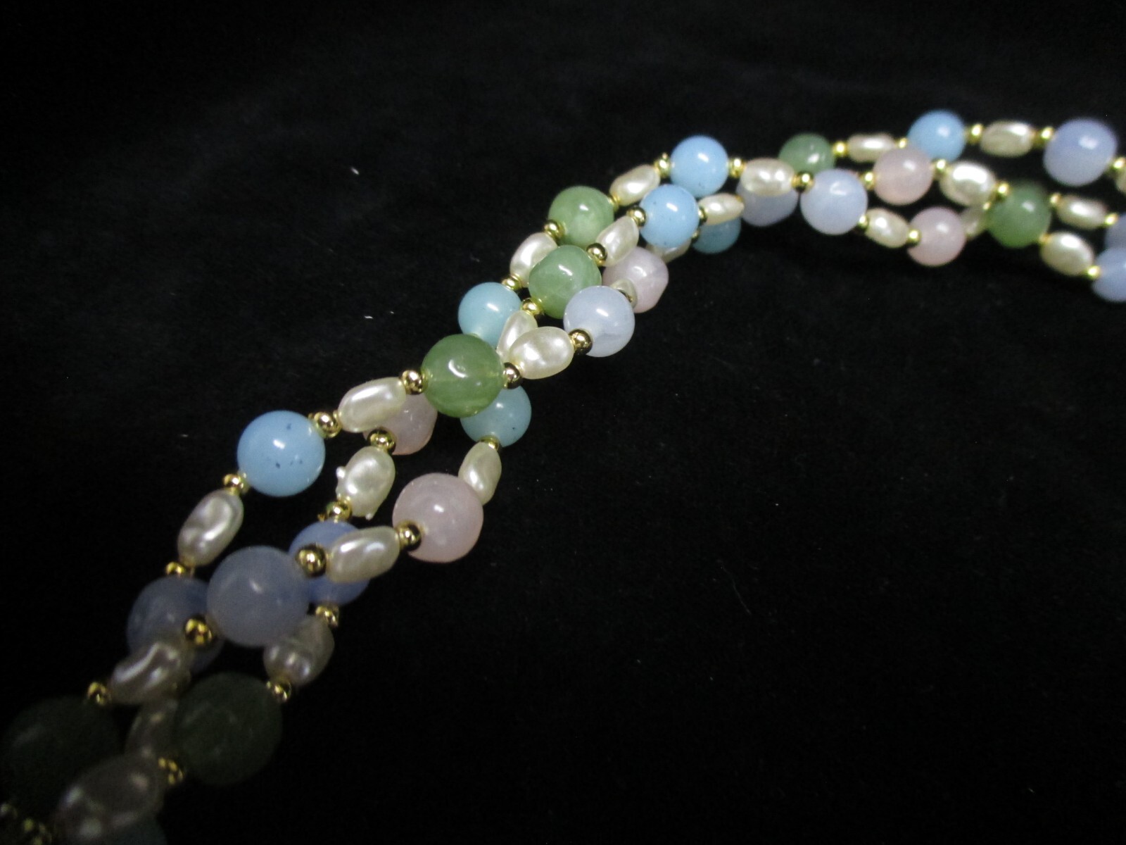 70/80’s Costume Jewelry, Pastel 3 Strand Beaded Necklace & 2 Pair Clip Earrings