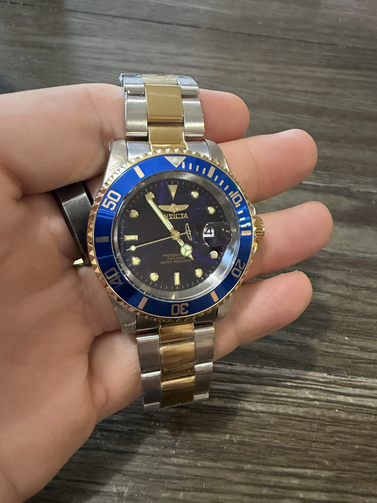 Invicta Pro Diver 26972 Blue Dial Two Tone Stainless Steel Wrist Watch for Men