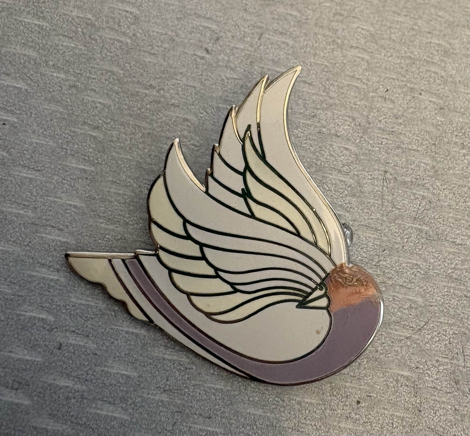 Laurel Burch Vintage Brooch Celan Dove Bird Purple White Pink Enamel Silvertone