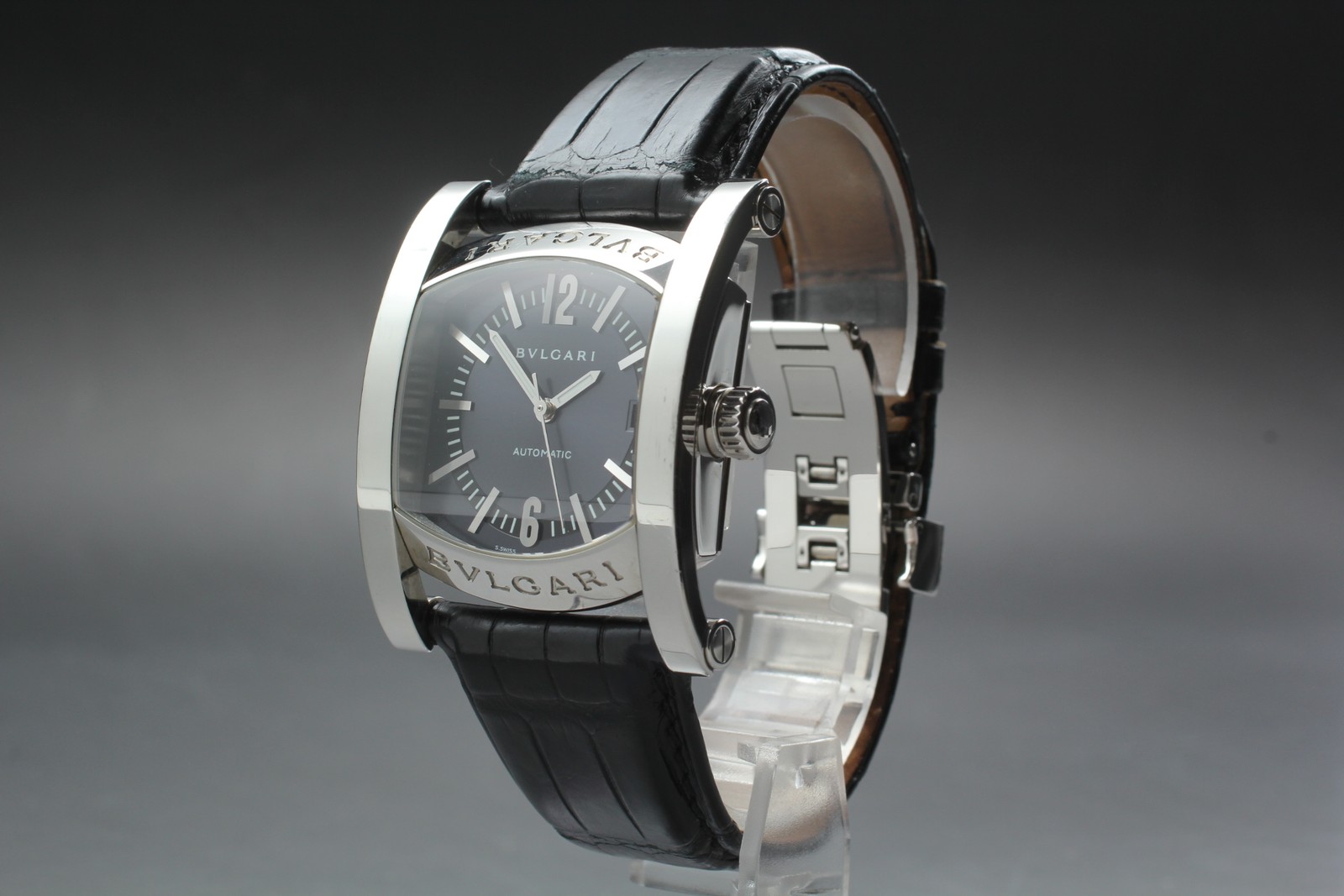 BVLGARI Assioma AA44S Black Dial Automatic Date Men’s Watch 34mm From JAPAN Box