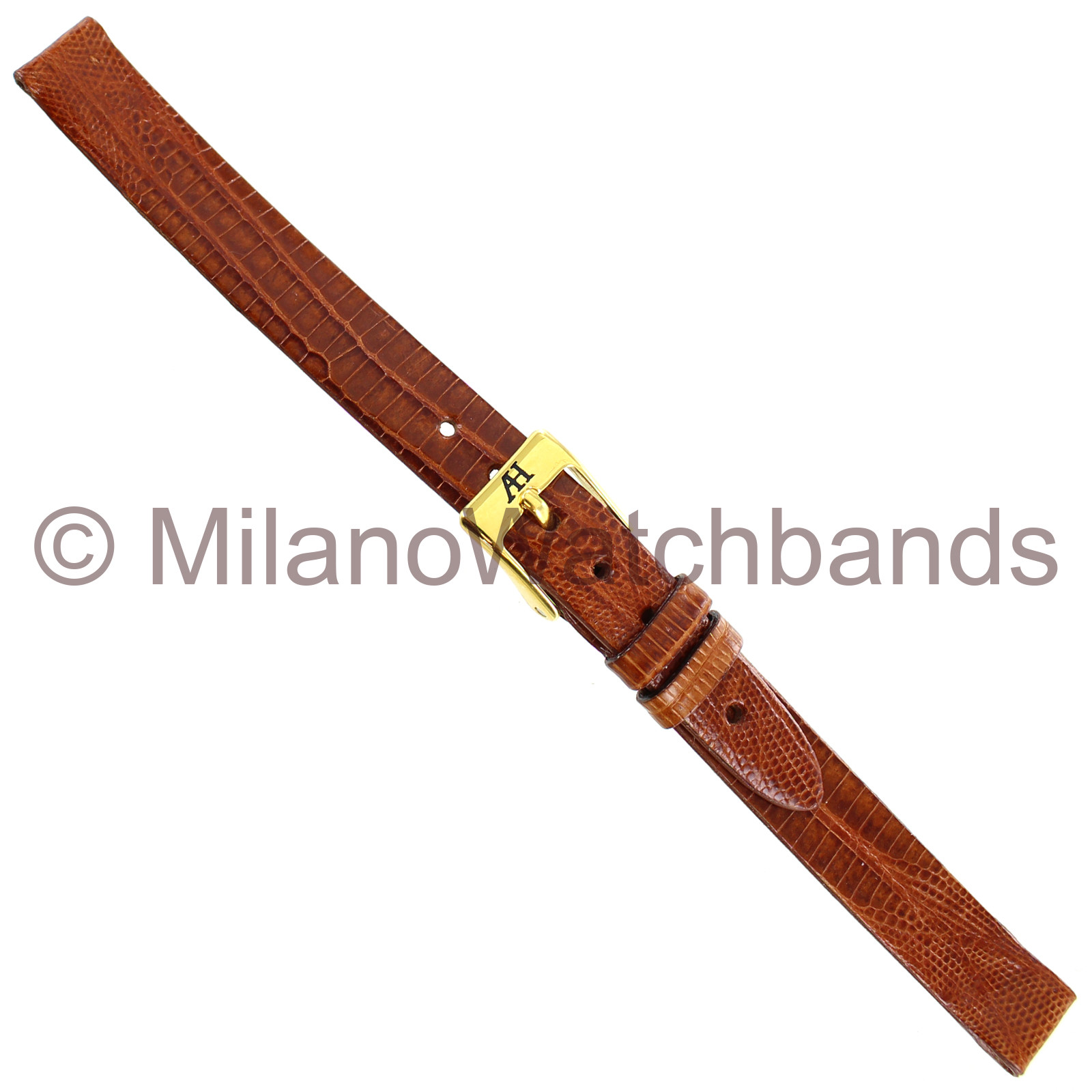10mm Alfred Hammel Honey Tan Flat Genuine Teju Lizard Ladies Watch Band Reg 0040