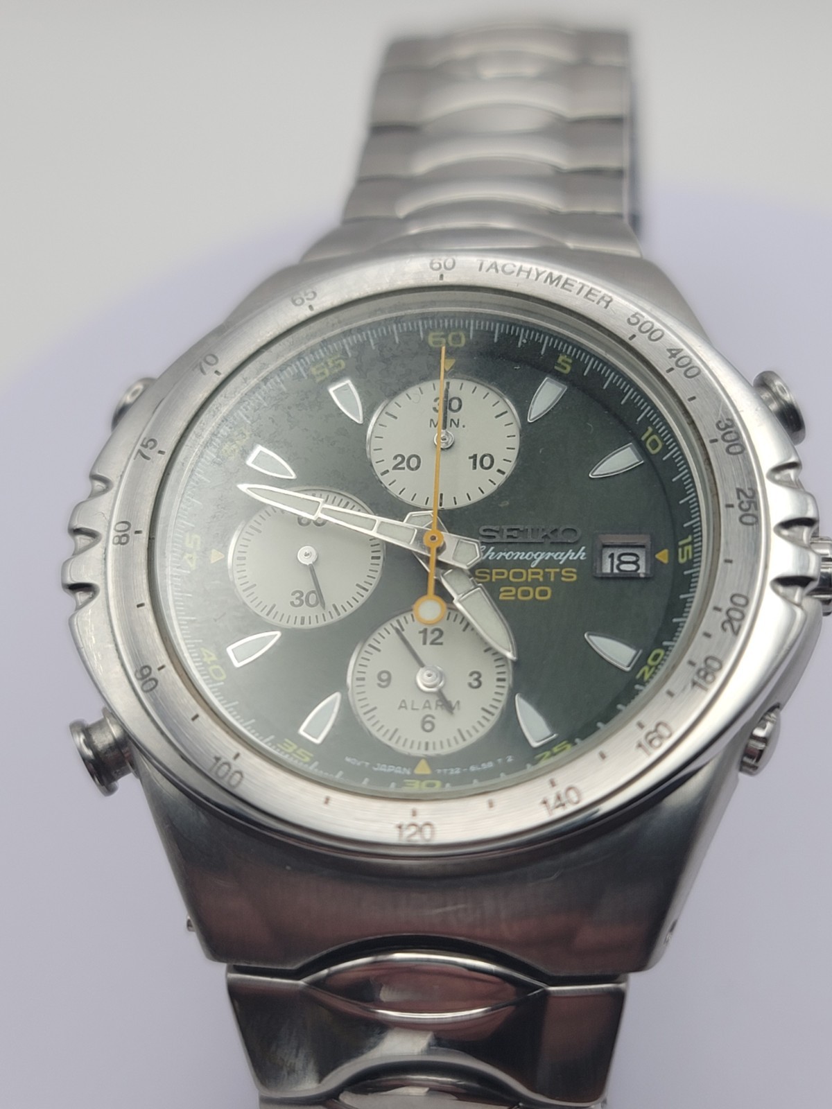 Vintage Seiko Macchina Sportiva Giugiaro Chronograph Green Panda Watch 7T32-6H60